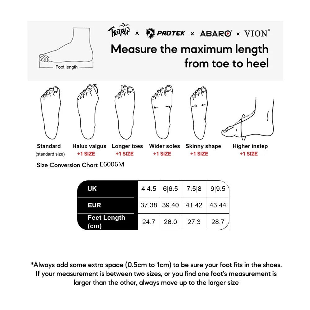 ABARO E6006M size chart (sizes 37.38 to 43.44)