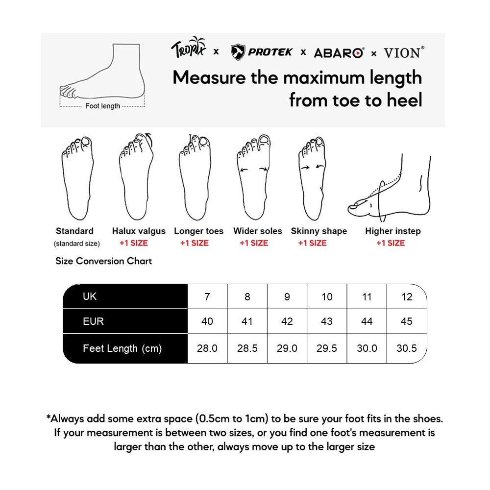ABARO FMA739K2 size chart (sizes 40 to 45)