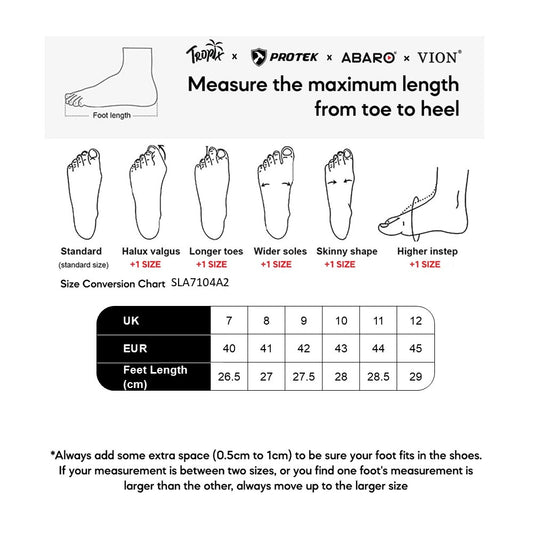 ABARO SLA7104A2 size chart (sizes 40 to 45)