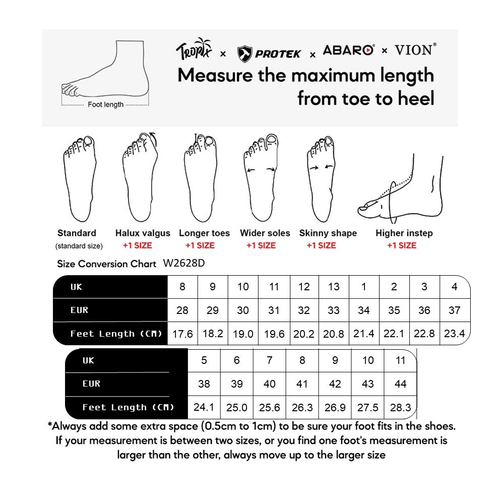 ABARO W2628D size chart (sizes 28 to 44)