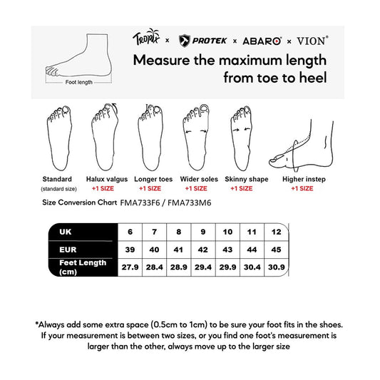 ABARO FMA733M6 size chart (sizes 39 to 45)