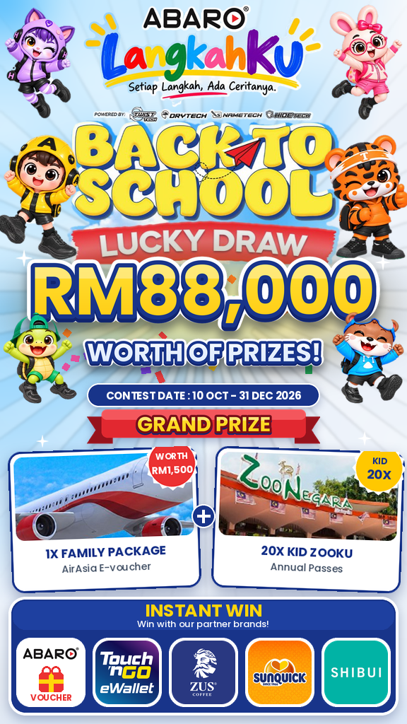 ABARO Back to School Lucky Draw — RM88,000 worth of prizes, 10 Oct to 31 Dec 2026