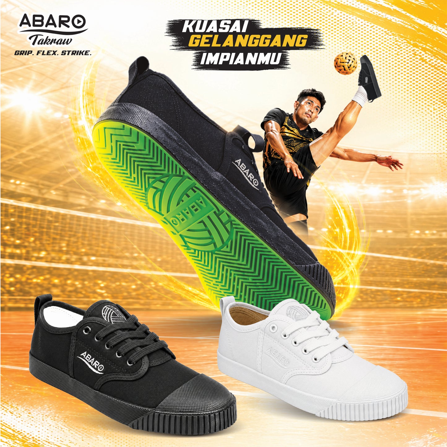 ABARO Takraw AT78205 Better Grip Anti Slip | Kasut Sekolah | Sepak Takraw Training Court Shoes [Local Brand Malaysia]