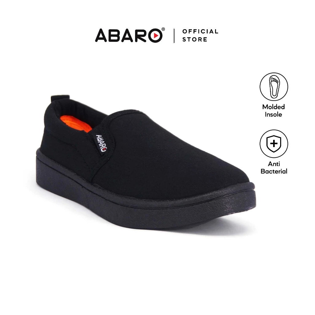 ABARO Unisex Slip Resistant 2626D 2626 Anti Bacterial Super Comfy/School Shoes/Slip On Canvas/Kasut Sekolah Hitam/??