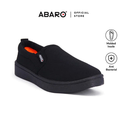 ABARO Unisex Slip Resistant 2626D 2626 Anti Bacterial Super Comfy/School Shoes/Slip On Canvas/Kasut Sekolah Hitam/??