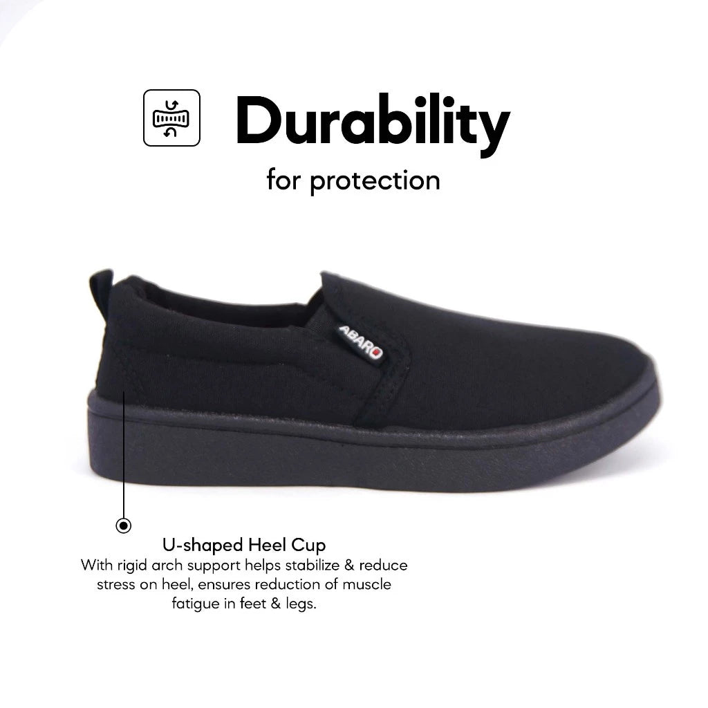 ABARO Unisex Slip Resistant 2626D 2626 Anti Bacterial Super Comfy/School Shoes/Slip On Canvas/Kasut Sekolah Hitam/??