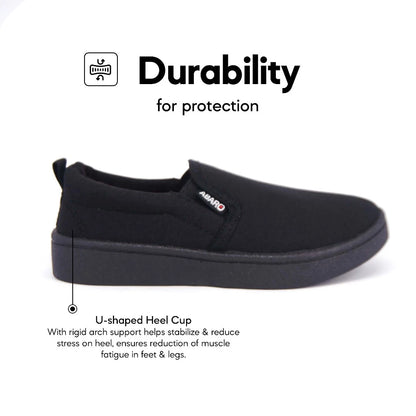ABARO Unisex Slip Resistant 2626D 2626 Anti Bacterial Super Comfy/School Shoes/Slip On Canvas/Kasut Sekolah Hitam/??