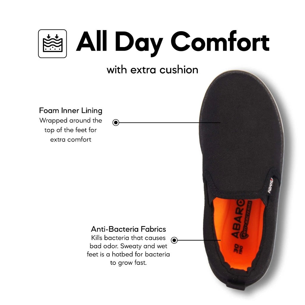 ABARO Unisex Slip Resistant 2626D 2626 Anti Bacterial Super Comfy/School Shoes/Slip On Canvas/Kasut Sekolah Hitam/??