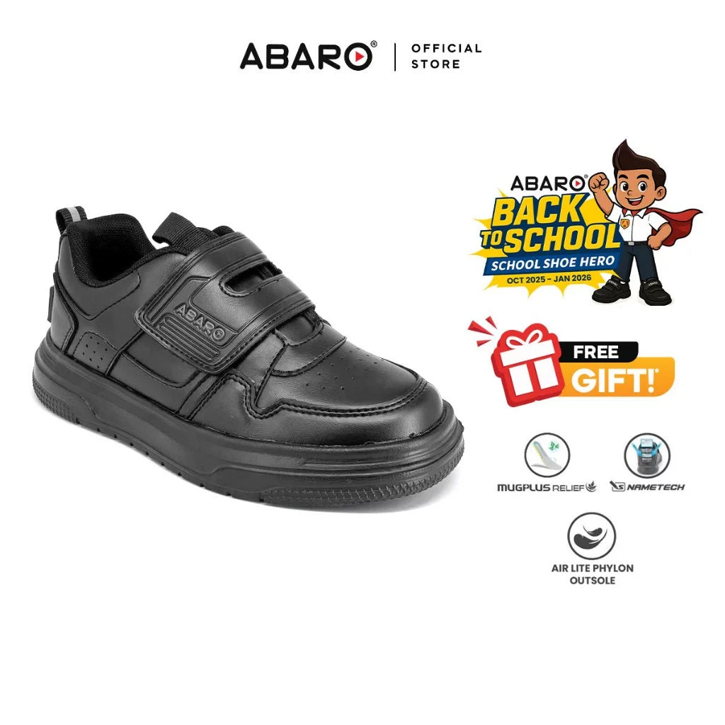 ABARO NameTech 2912N School Shoes Black Name Your Shoes/Kasut Sekolah Hitam/Kasut Budak