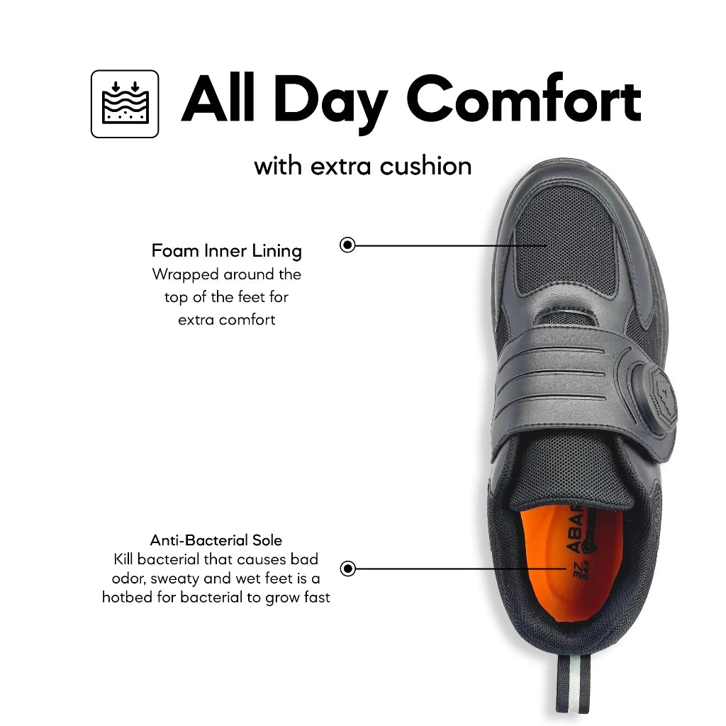 Abaro HideTech + GripTech + NameTech H2335N School Shoes Hidden GPS Pocket/NameYouShoes/Kasut Sekolah Hitam/Kasut Unisex