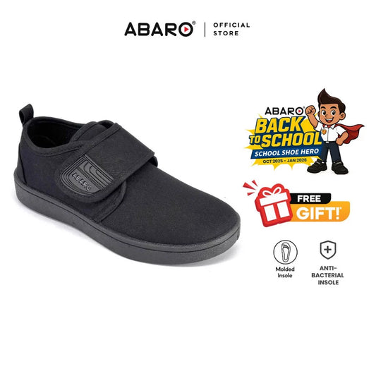 ABARO 2655D Anti-Bacterial Unisex Black School Shoes/Canvas Shoes/Kasut Sekolah Hitam