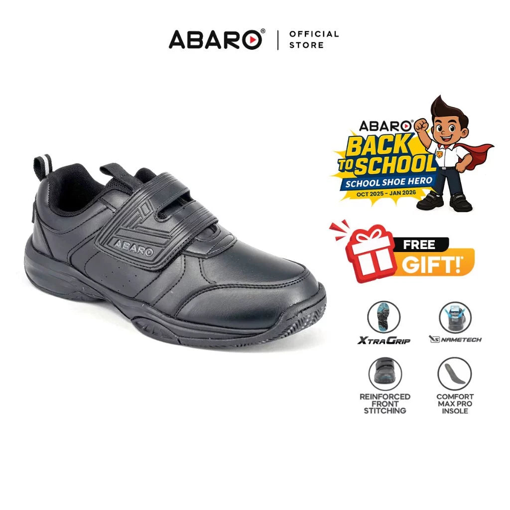 ABARO NameTech + GripTech 2271N School Shoes Black Name Your Shoes/Kasut Sekolah Hitam/Kasut Budak