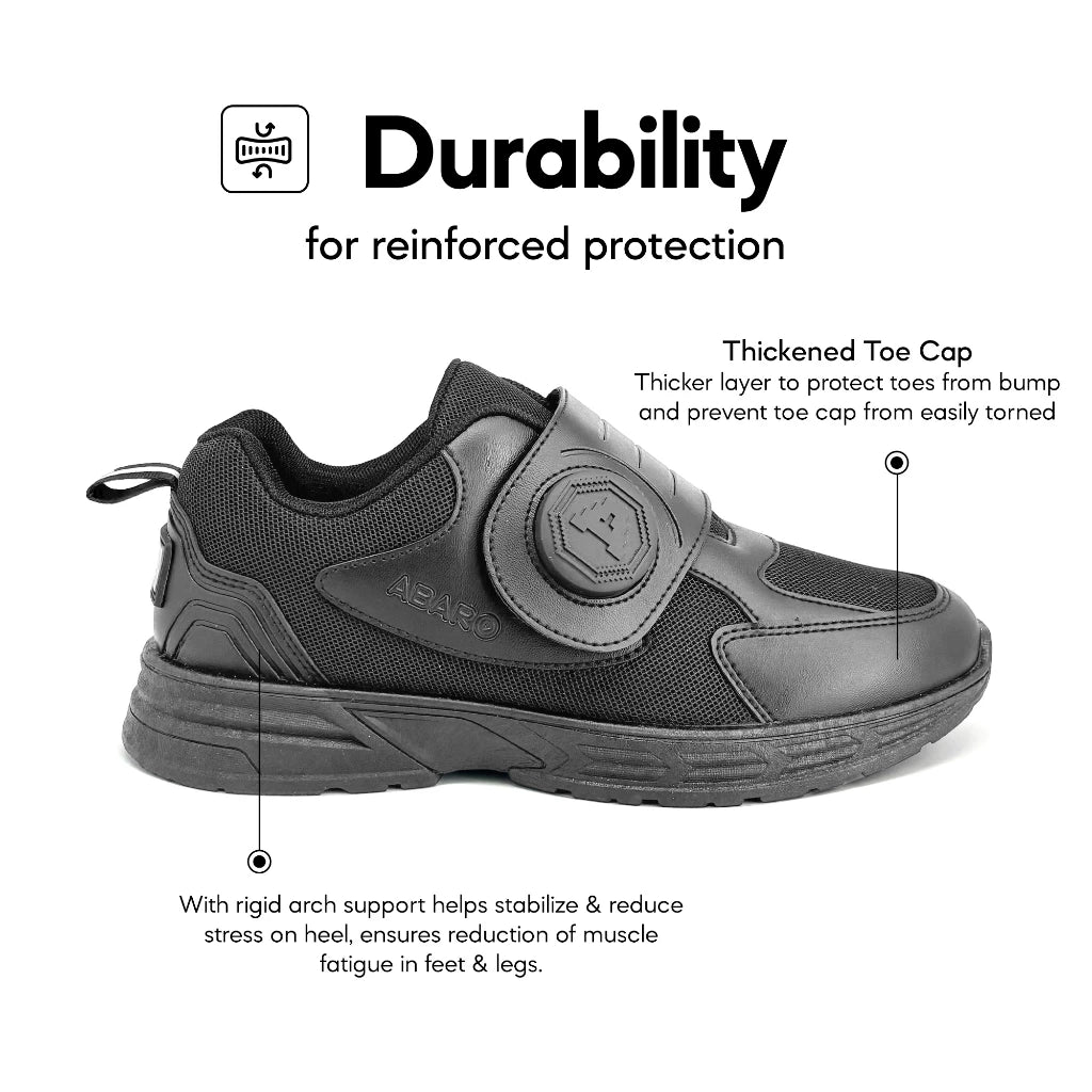 Abaro HideTech + GripTech + NameTech H2335N School Shoes Hidden GPS Pocket/NameYouShoes/Kasut Sekolah Hitam/Kasut Unisex