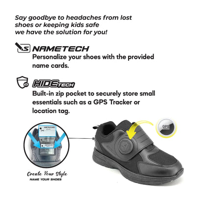 Abaro HideTech + GripTech + NameTech H2335N School Shoes Hidden GPS Pocket/NameYouShoes/Kasut Sekolah Hitam/Kasut Unisex