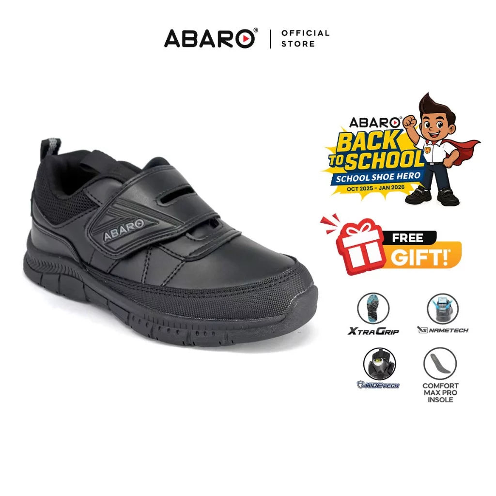 ABARO HideTech + GripTech H2278N Hidden GPS Pocket School Shoes/Kasut Unisex/Kasut Tulis Nama
