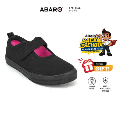 ABARO Slip Resistant/Anti Bacterial-2622D 2622 Girls Canvas Shoes /School Shoes/Kasut Sekolah Hitam/Kasut Sekolah/ Sneak