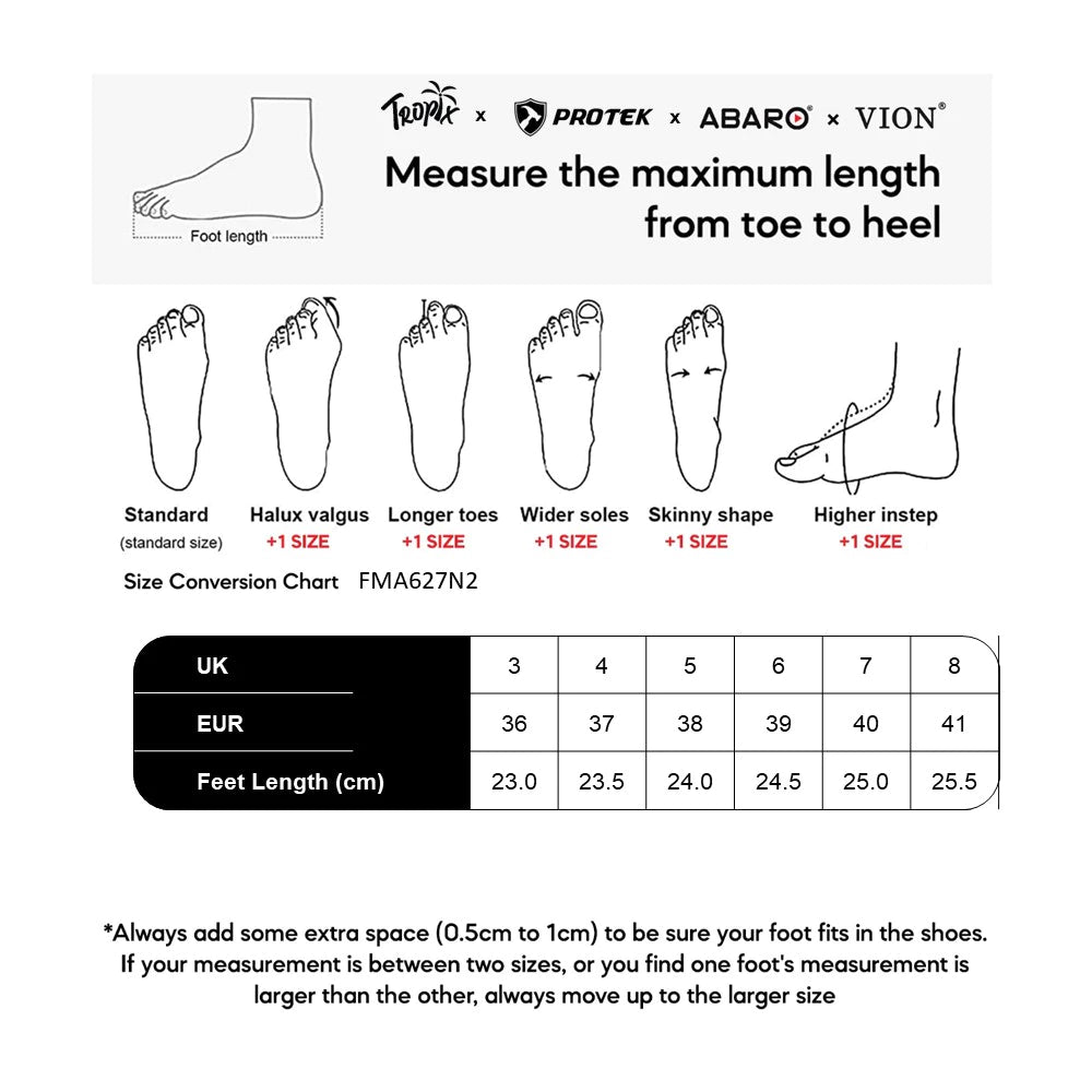 ABARO FMA627L1 size chart (sizes 41 to 44)